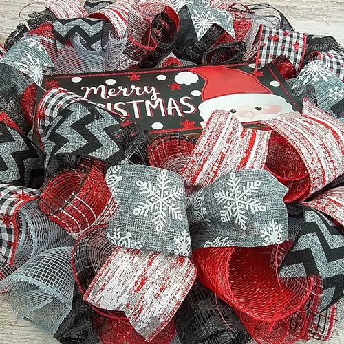 Peeking Santa Wreath with Christmas Mesh Design