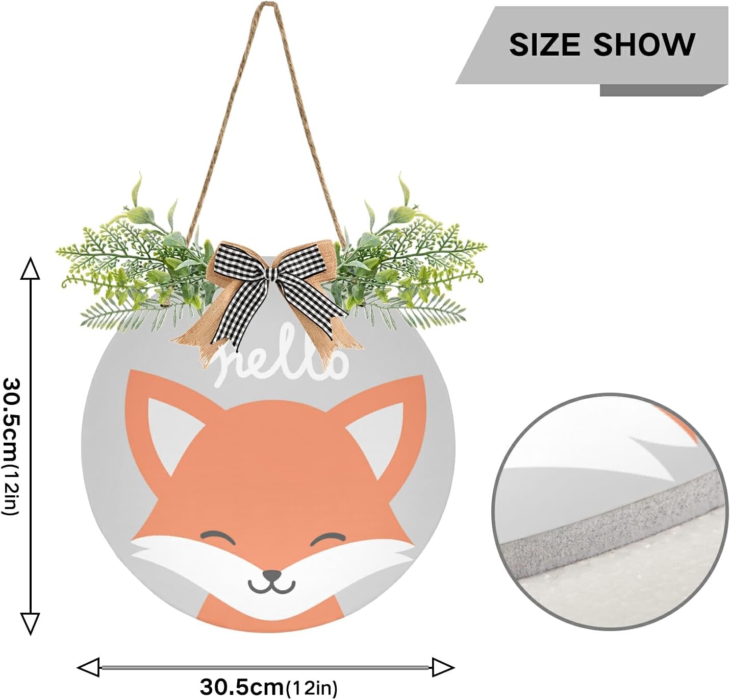 Cute Fox Door Wreath with Hello Welcome Sign for Front Porch Decorations