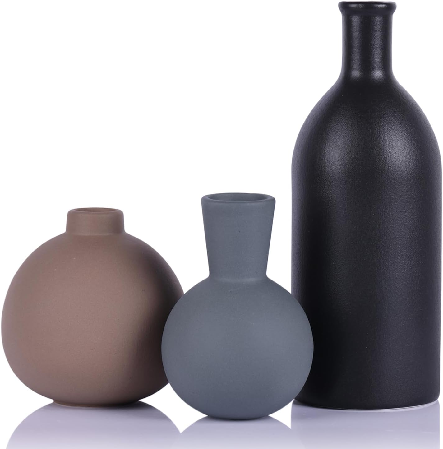 LINYTHER Ceramic Vase Set of 3 Decor Brown