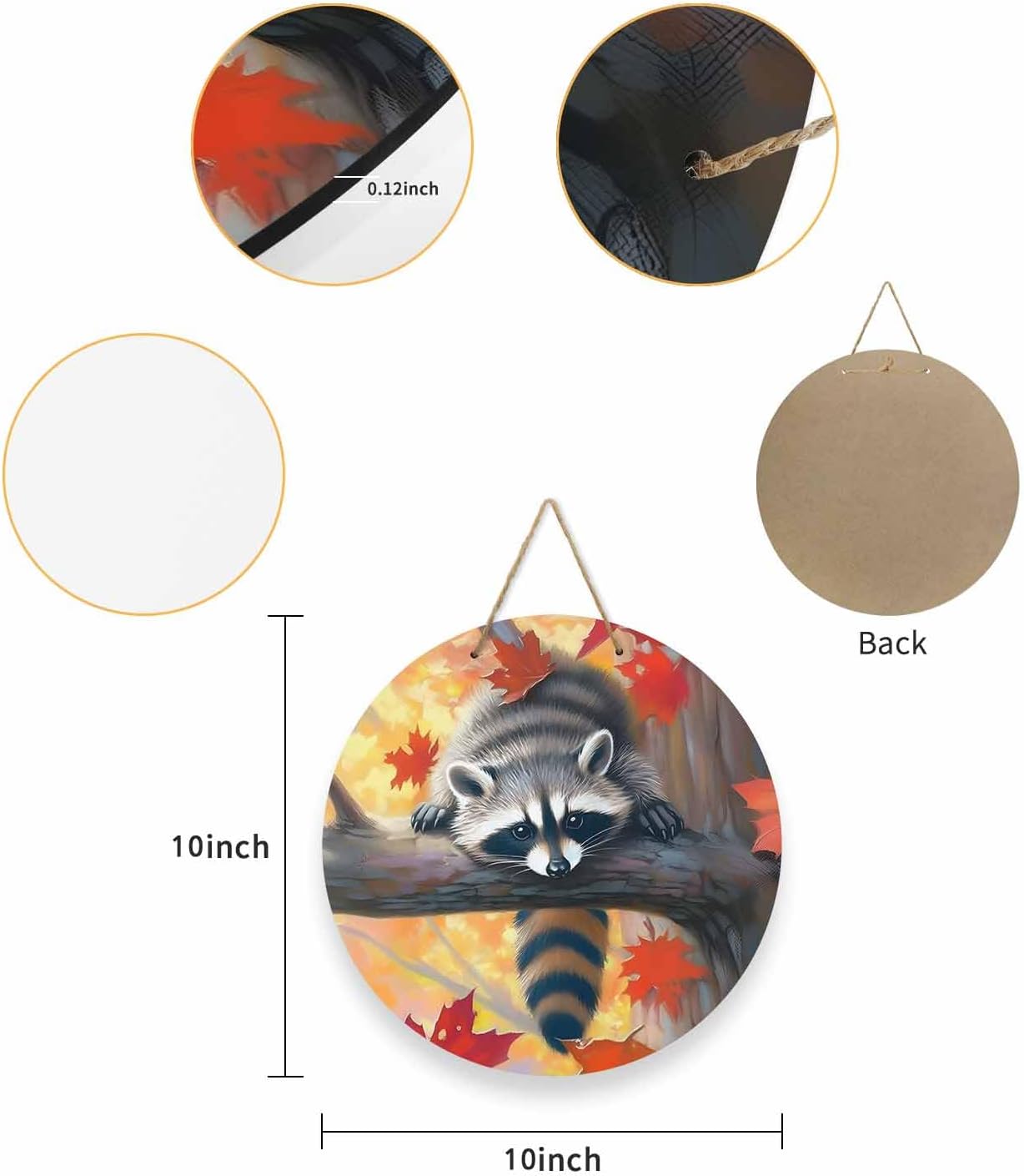 Welcome Sign Fall Thanksgiving Wreath Decor Raccoon Wood Round Door Sign