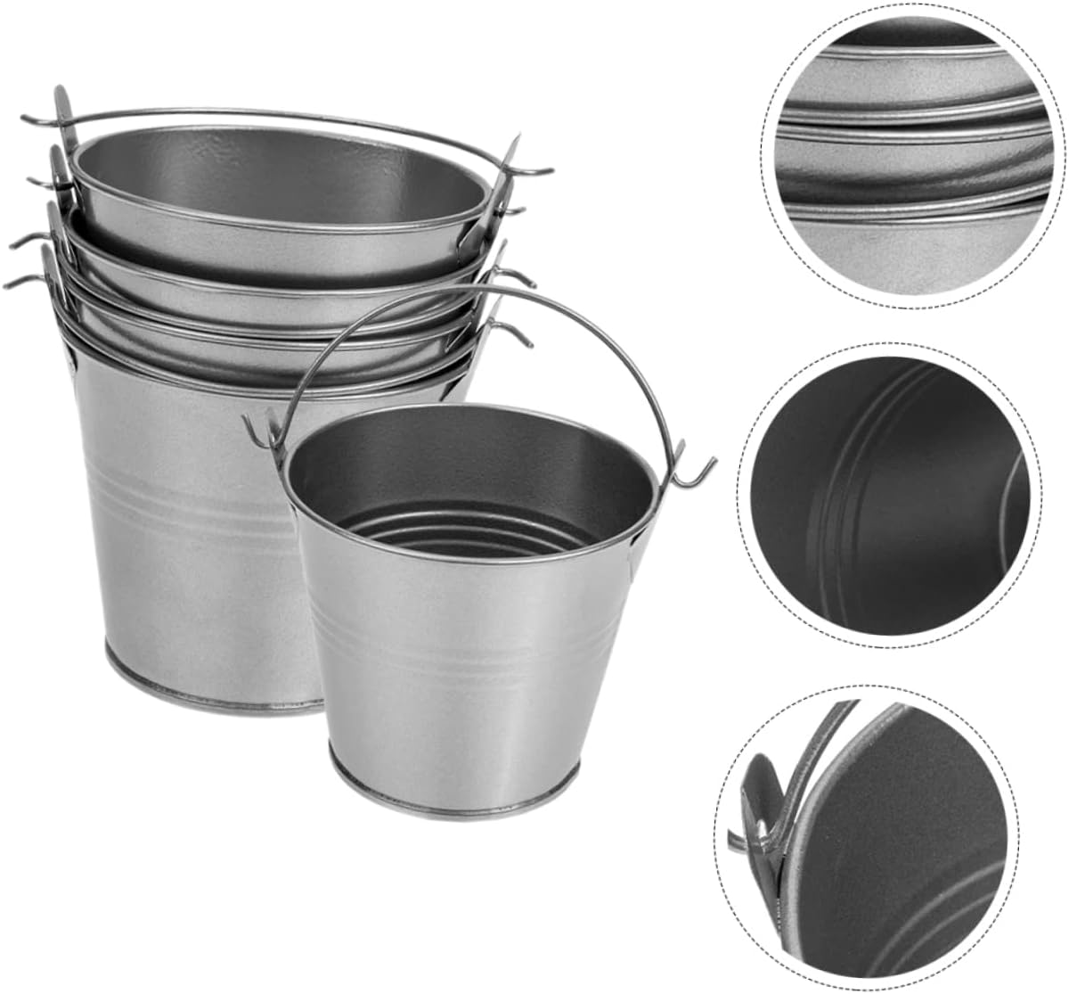 POPETPOP 5pcs Vintage Iron Flower Bucket Planter with Rustic Tin Handles for Home Decor