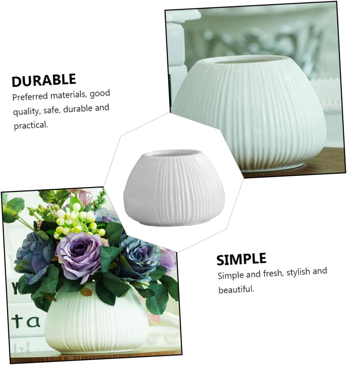 TOYANDONA Ceramic Flower Vase Vertical Pattern Nordic Style