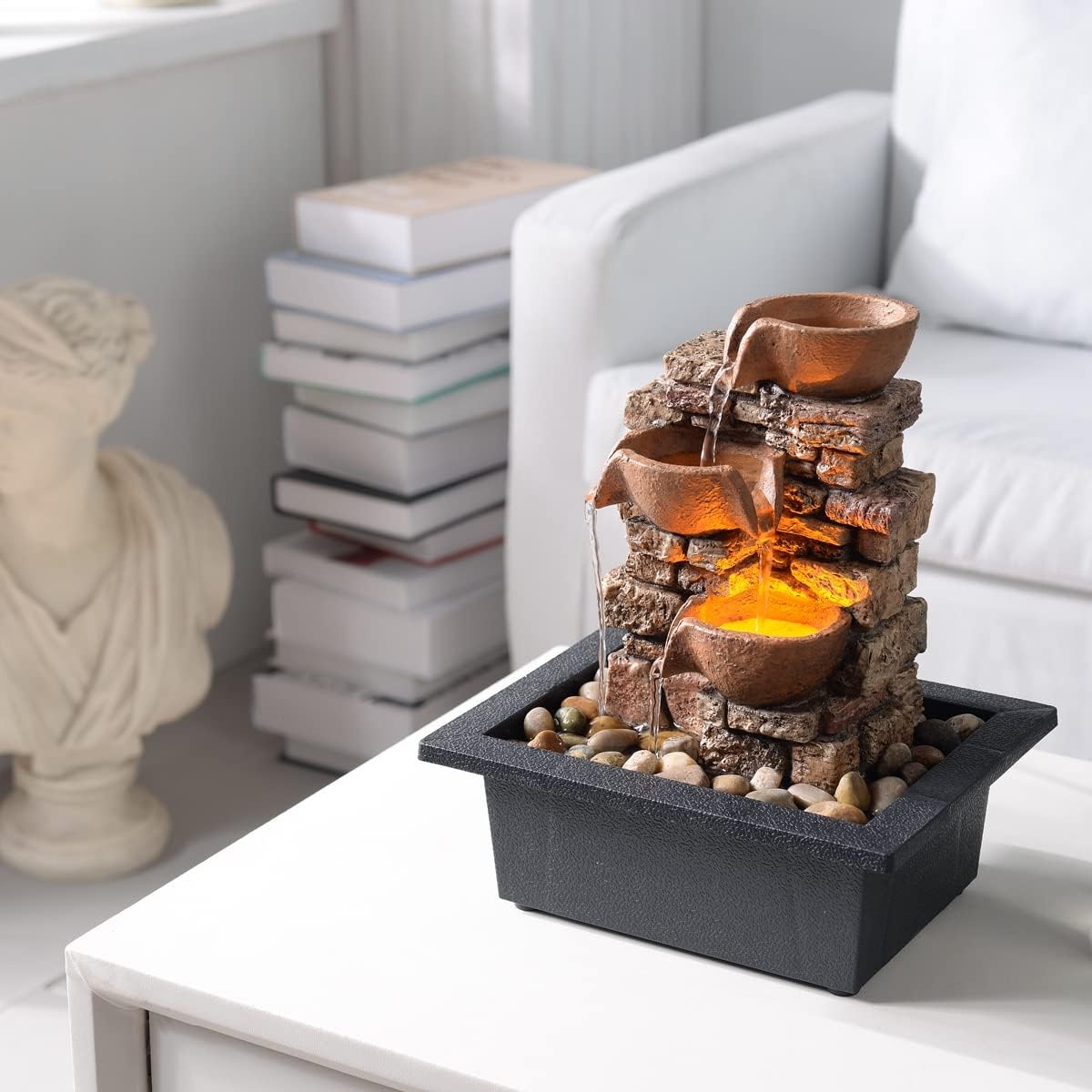 Haobos 3-Tier Tabletop Fountain with LED Lights