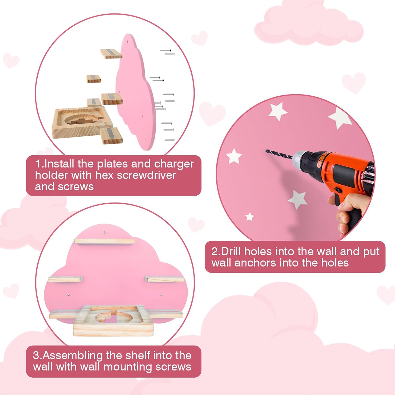 SINTENILL Cloud-Shaped Magnetic Shelf for Tonies Pink