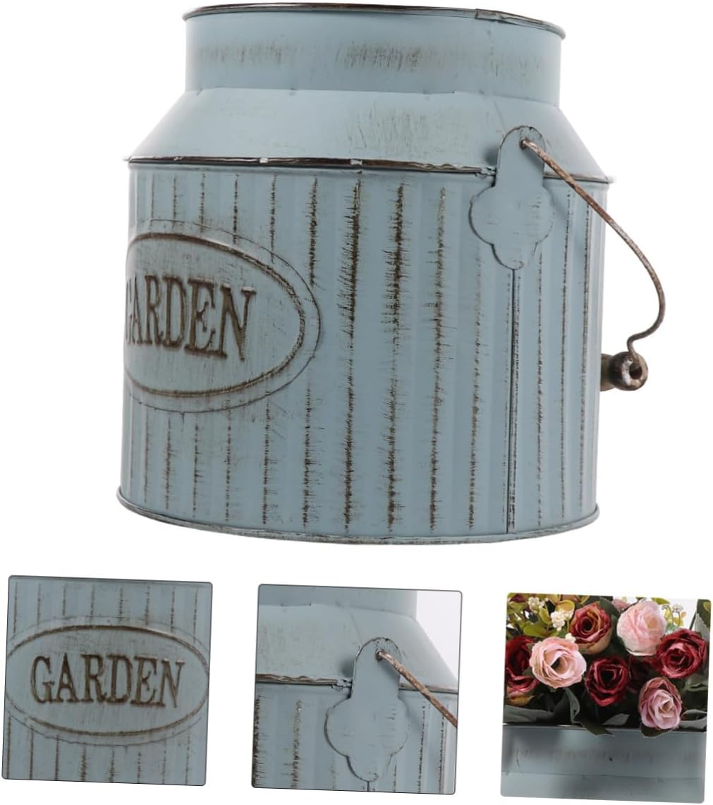 Vintage Iron Flower Pot with Handle for Home Decor