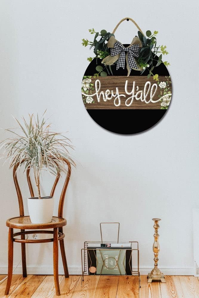 Hey Yall Front Door Sign Funny Wreath 12x12 Inch