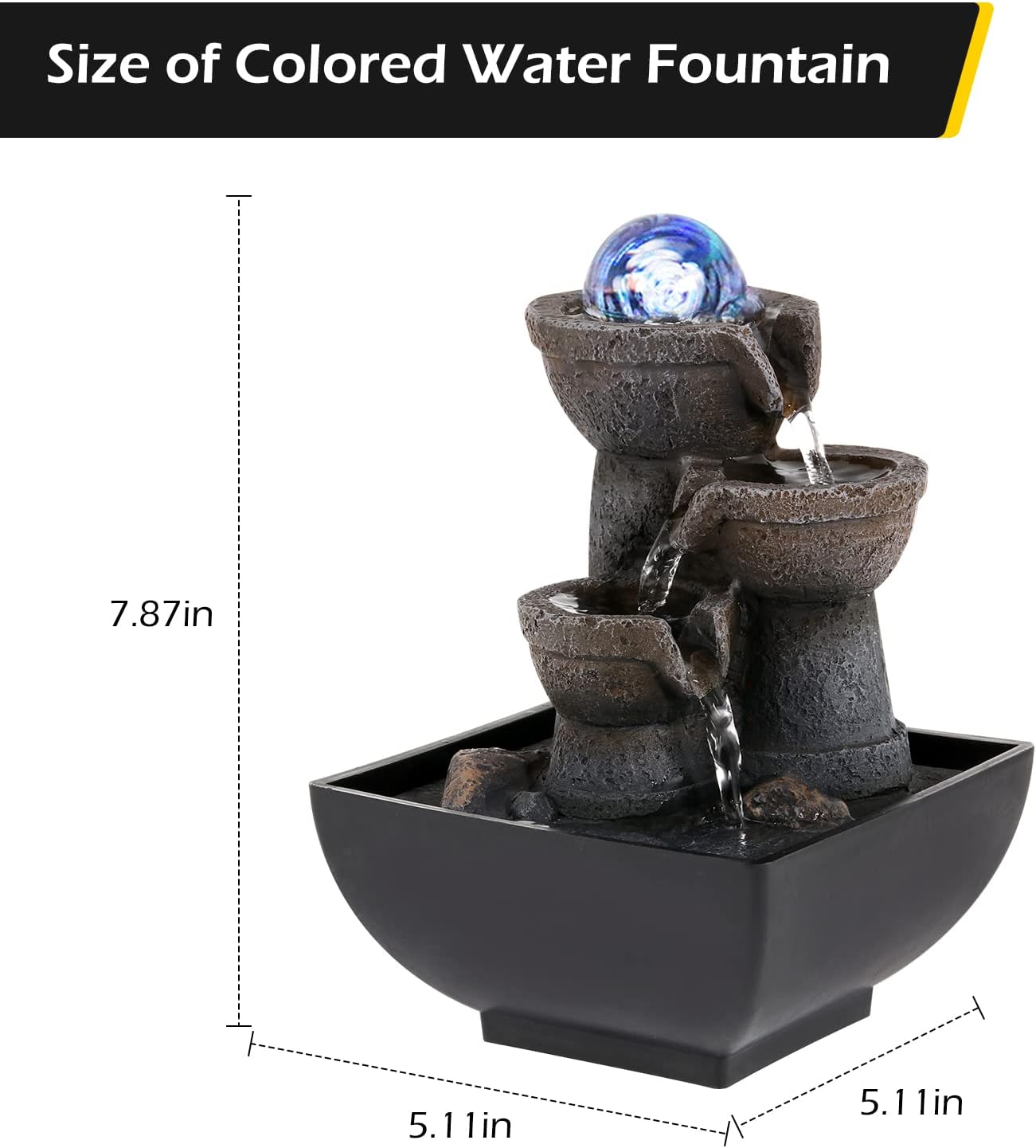 Dyna-Living Water Fountain Indoor Tabletop with Lights for Relaxation and Decor