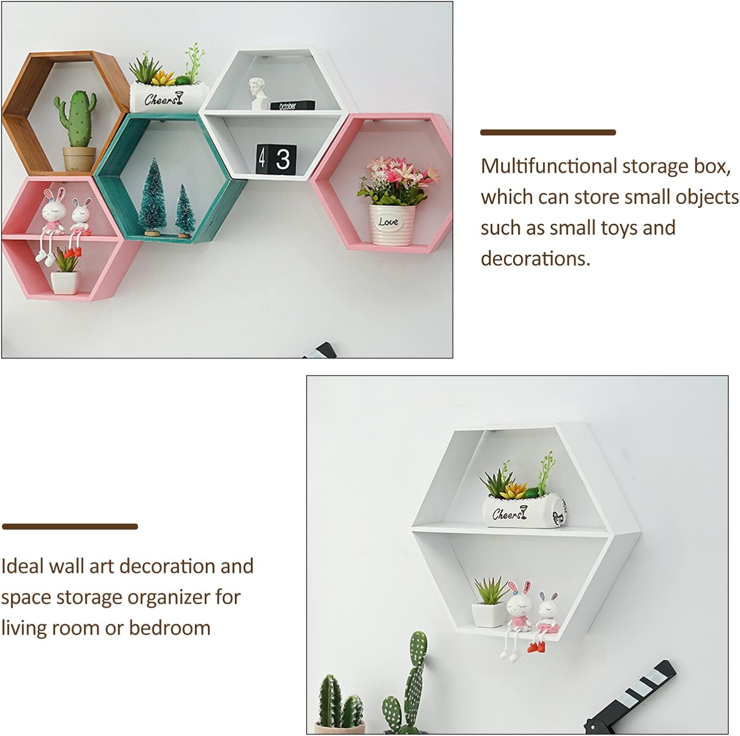 LIFKOME Hexagon Floating Wood Shelf for Home Decor