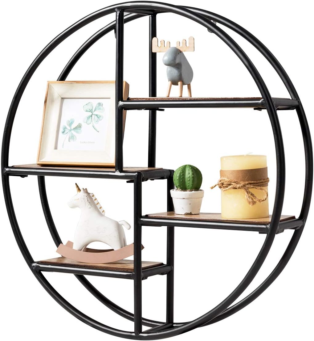 Tangkula 4-Tier Round Wall Shelf with Iron Frame