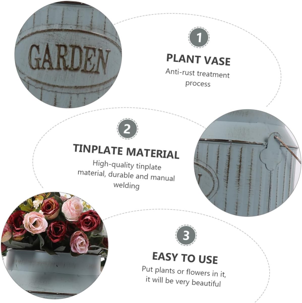 Vintage Iron Flower Pot with Handle for Home Decor