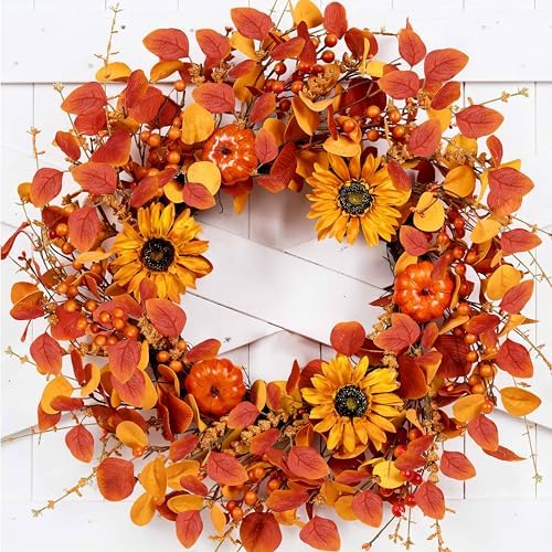 WSTPUPU 22 Inch Fall Wreath for Front Door