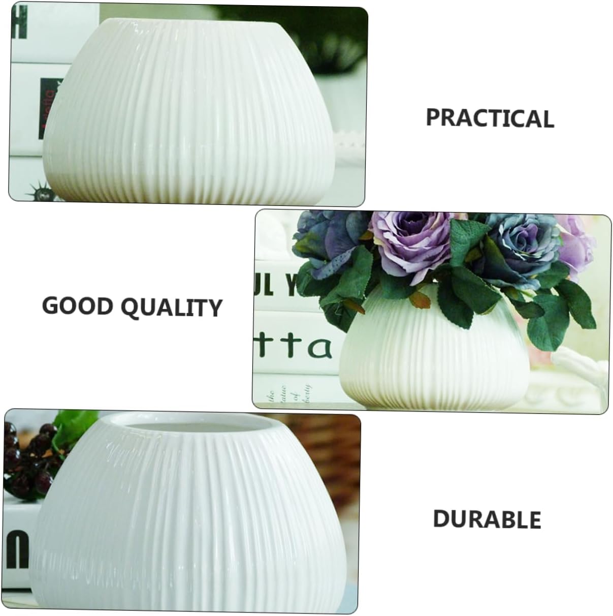 Mipcase Ceramic Flower Vase with Vertical Stripes