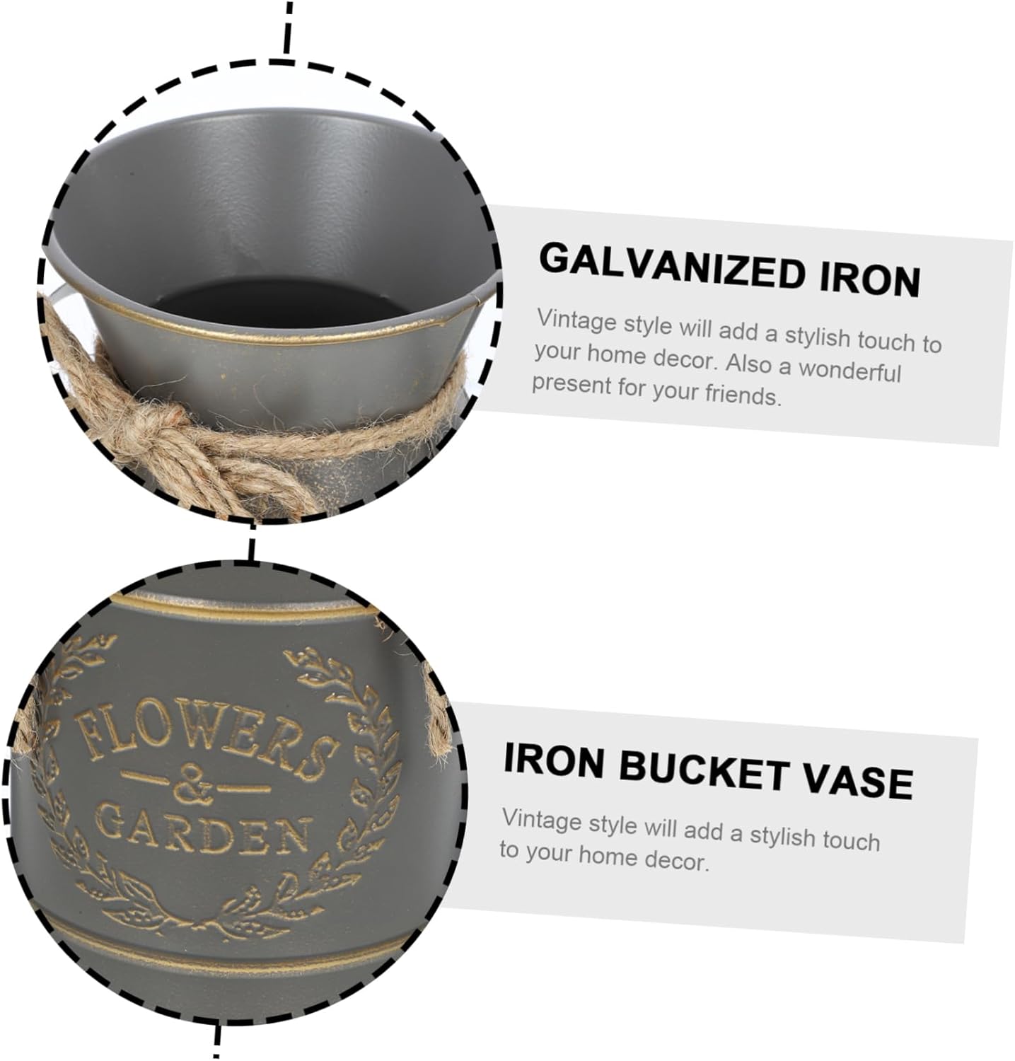 Farmhouse Decorative Metal Flower Bucket for Dried Flowers and Occasions