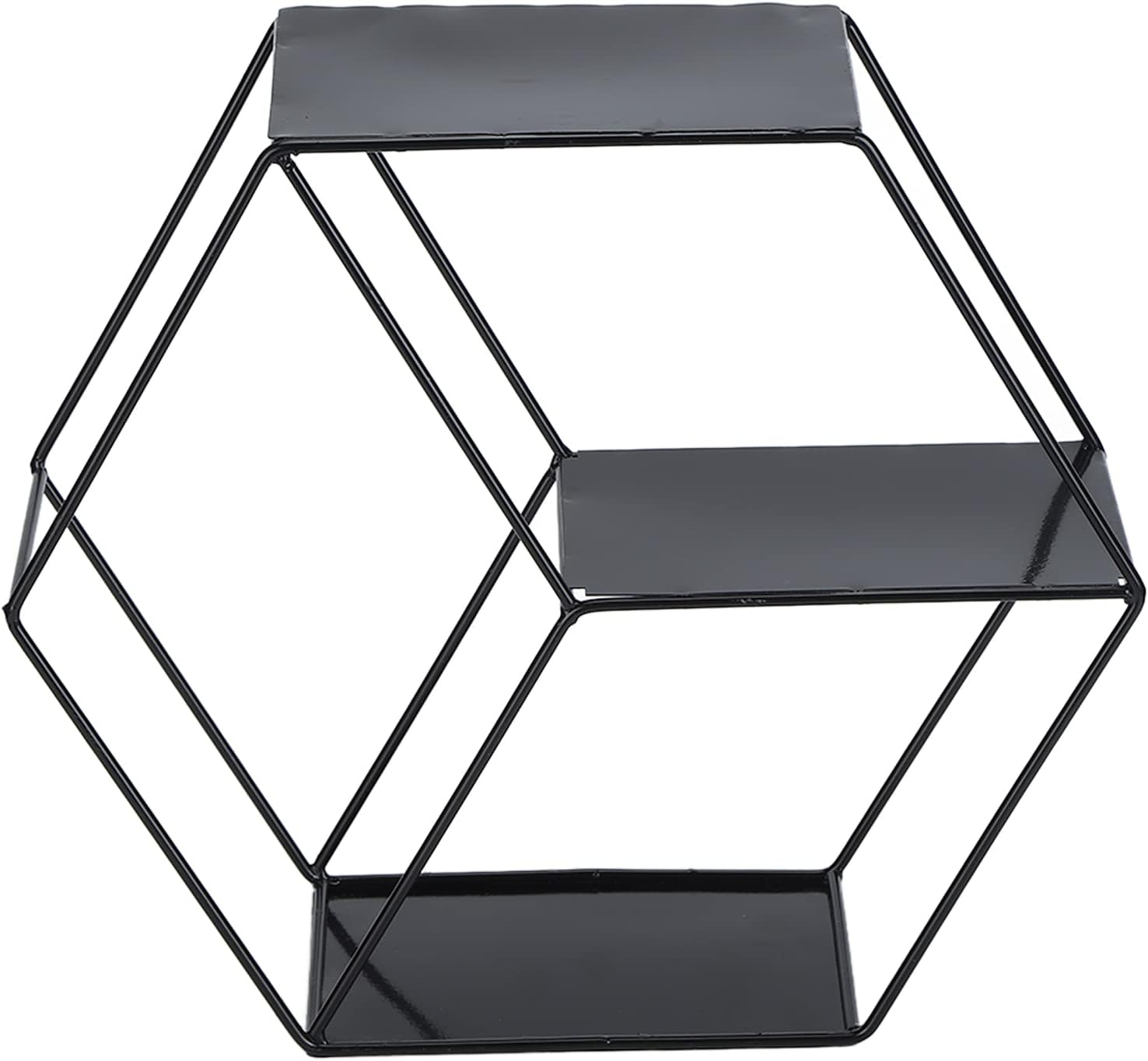 Hexagonal Floating Shelf Wall Decor with 2 Layers Black Metal