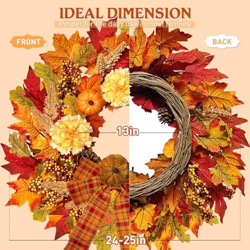 24 Inch Fall Wreath with Lights Pumpkin and Berry Decor