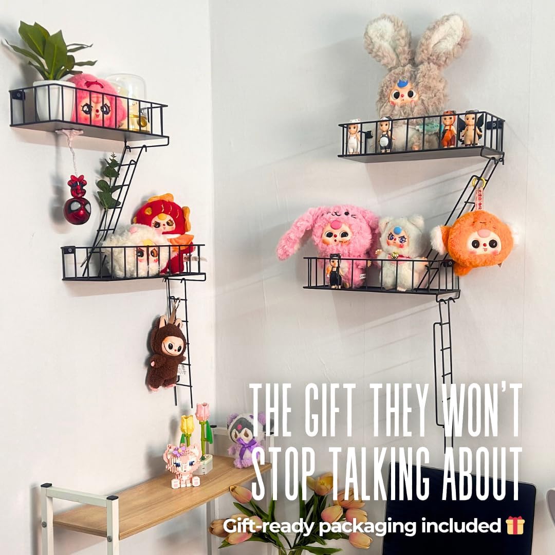 4 Tier Fire Escape Wall Shelf - Black Metal Decor Ladder Shelf