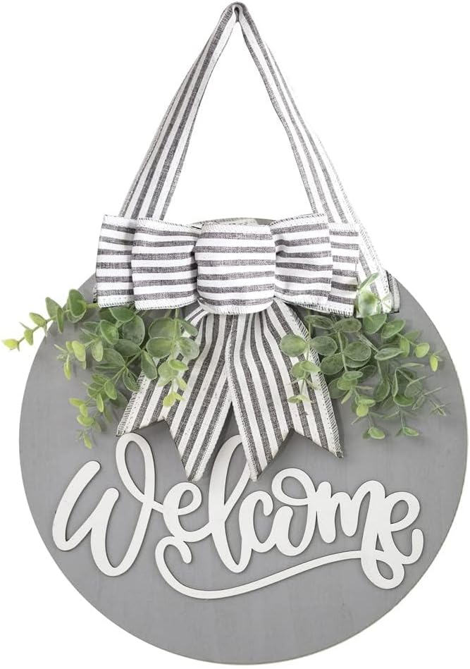 Gray Welcome Front Door Wreath Decor Sign
