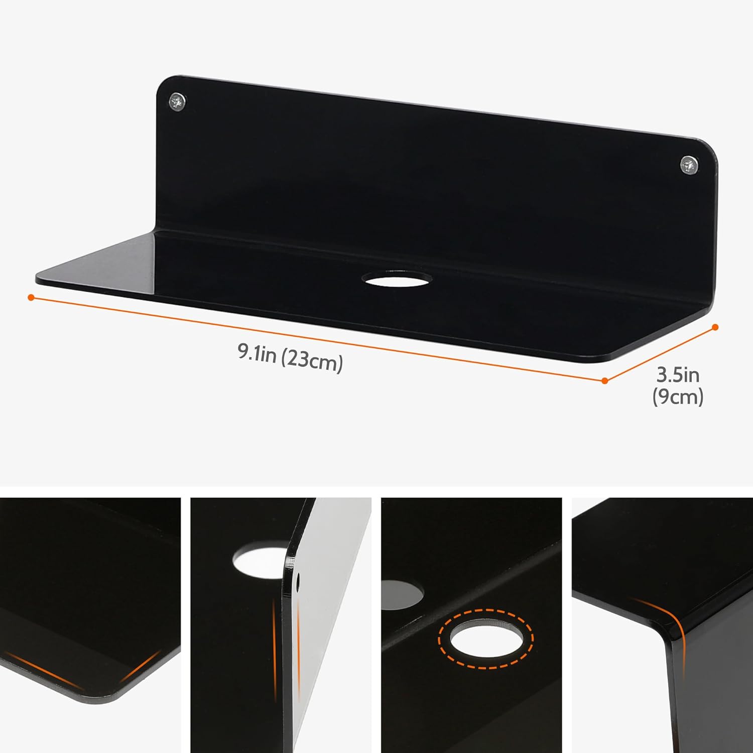 DRMHM Acrylic Floating Shelves 9x4in Black