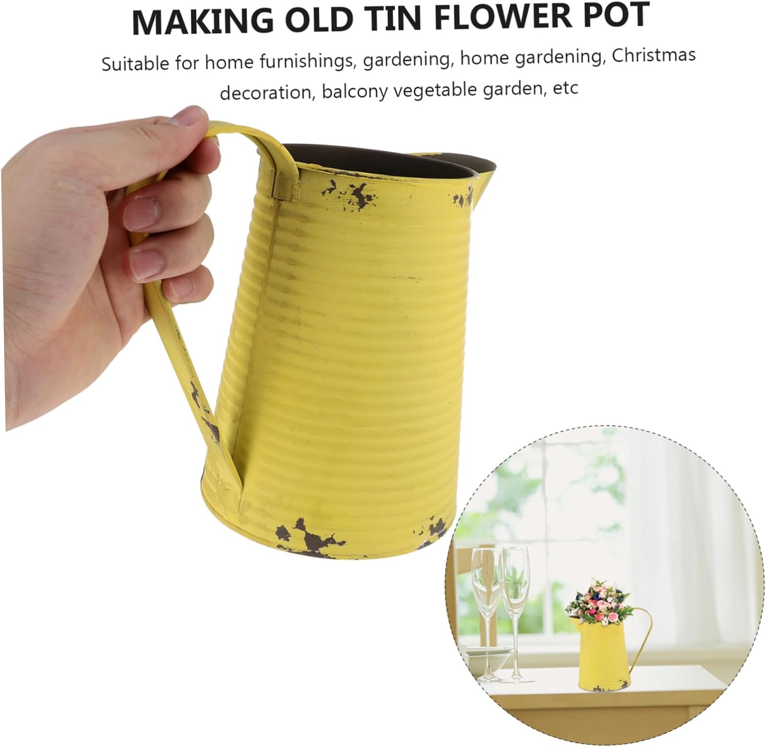 Vintage Iron Flower Pitcher Planter Rustic Metal Vase for Home and Garden Decor