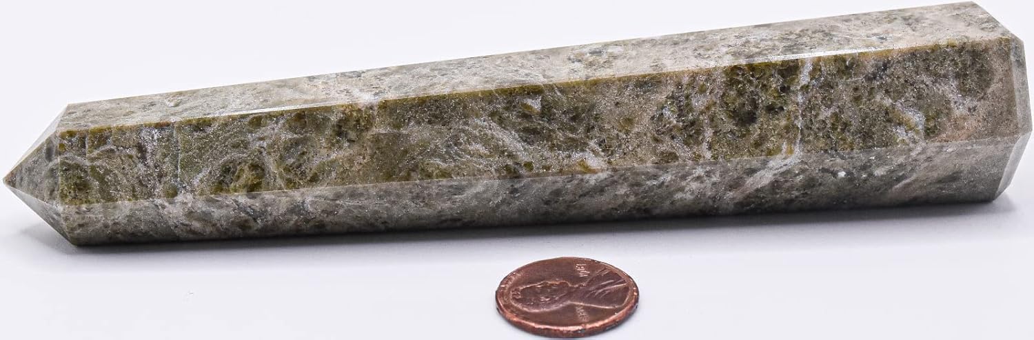 57 Inch Rich Green Vesuvianite Obelisk with Inclusions