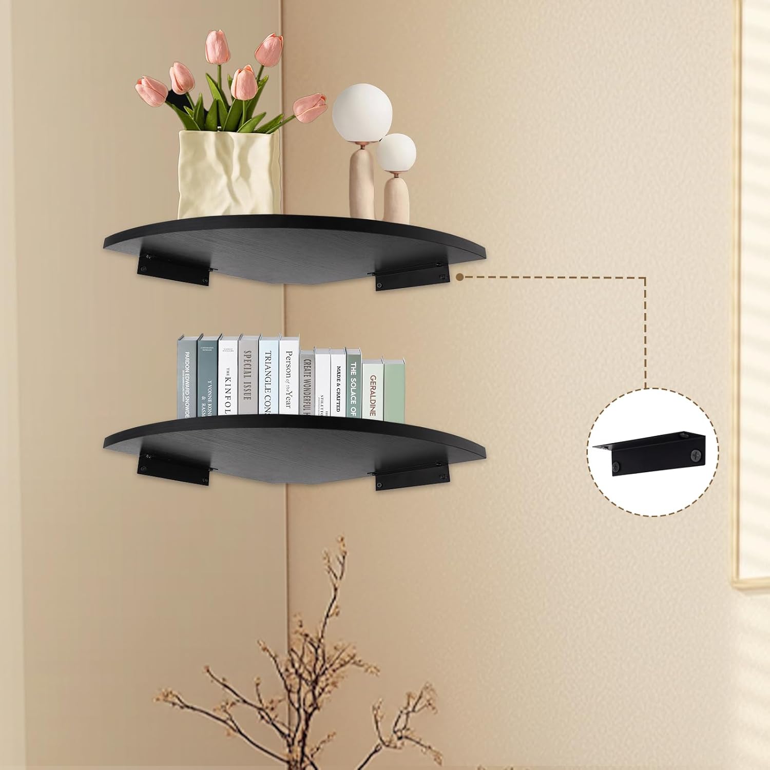 JJL Floating Corner Shelves Set of 2 Black 12 Inch