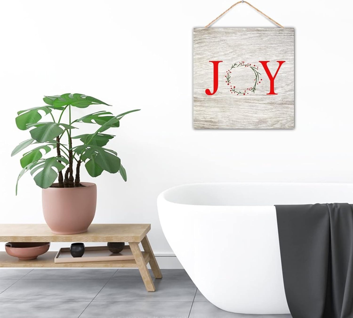 CustonCares Letter Joy Winter Door Wreath Sign