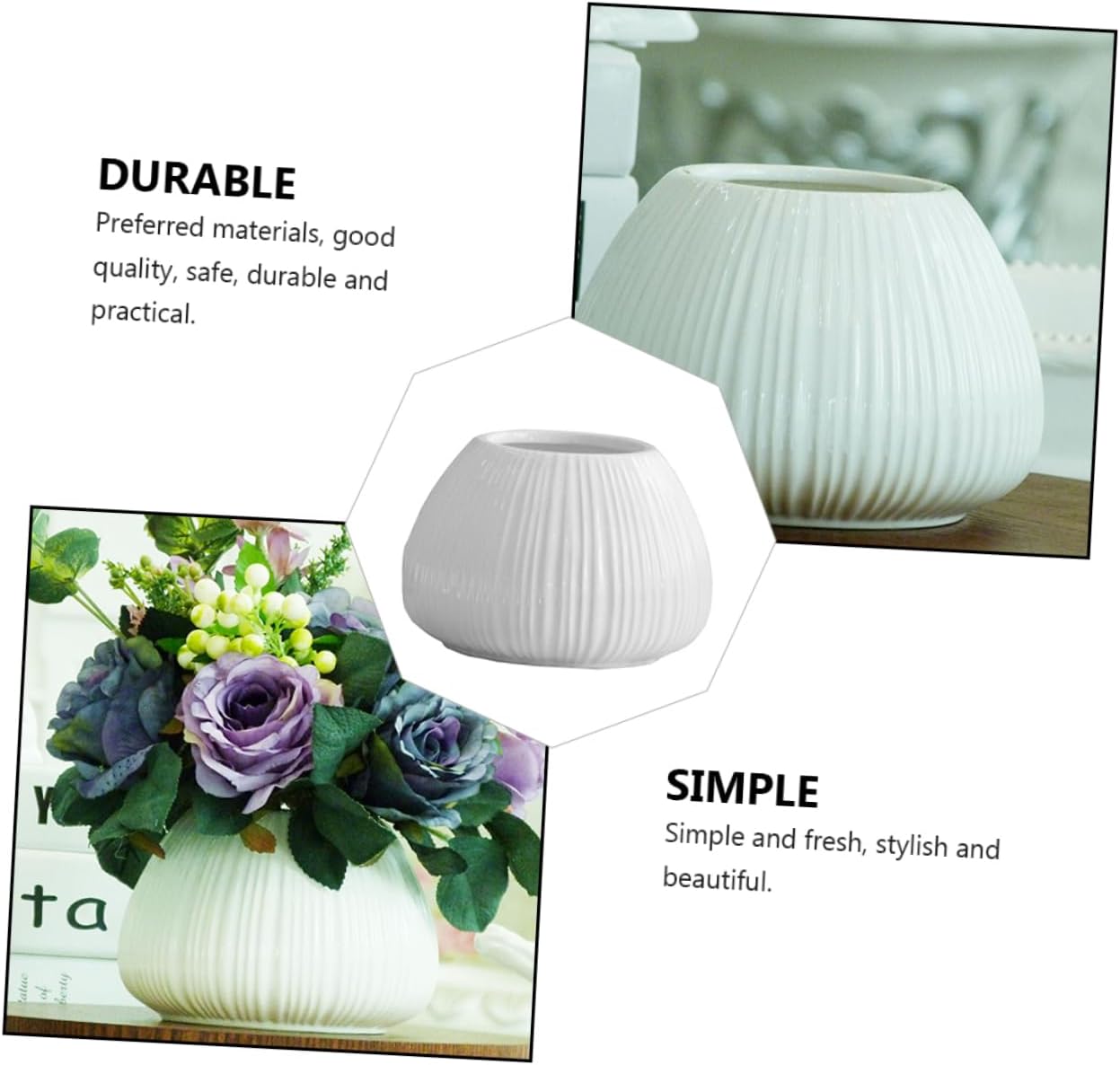 1pc Ceramic Vertical Stripe Flower Vase for Desktop Decor