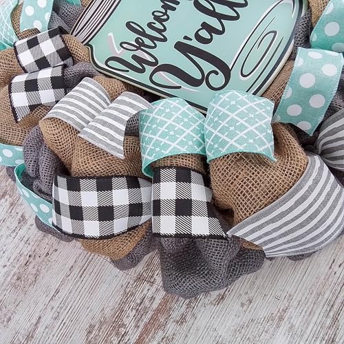 Welcome Yall Mason Jar Wreath with Grey Burlap