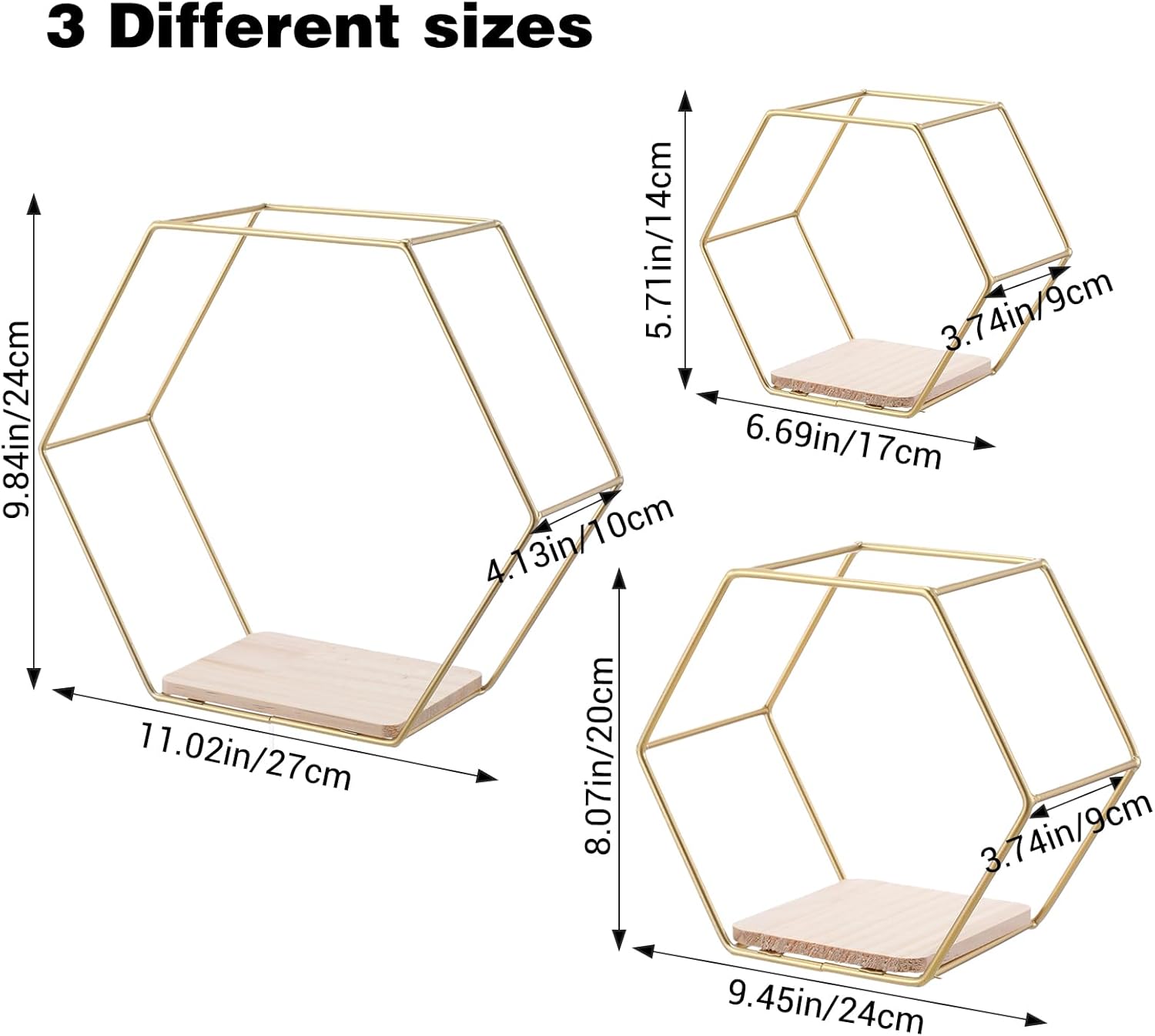 Wall Mounted Hexagon Floating Shelves Set of 3