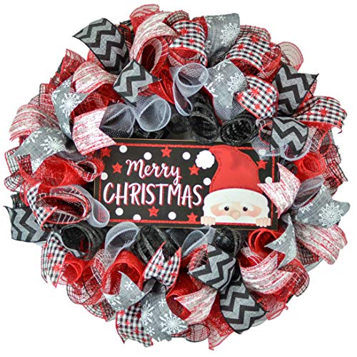 Peeking Santa Wreath with Christmas Mesh Design