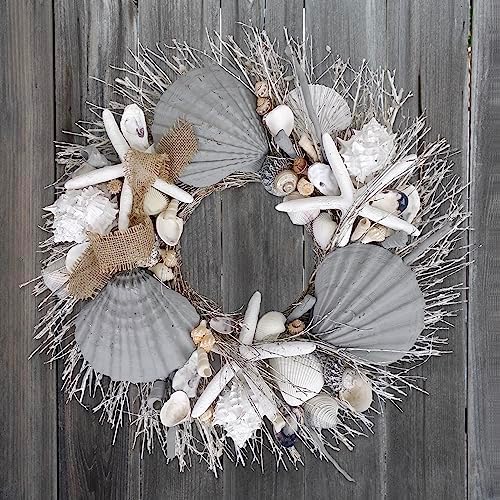 ANDALUCA Natural Seashells Starfish 20 Inch Coastal Wreath