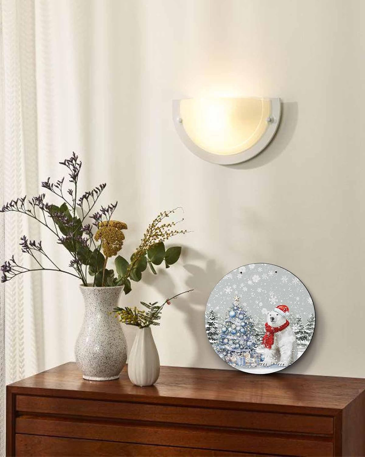 Christmas Welcome Sign Front Door Decor 10 Inch Wooden Wreath