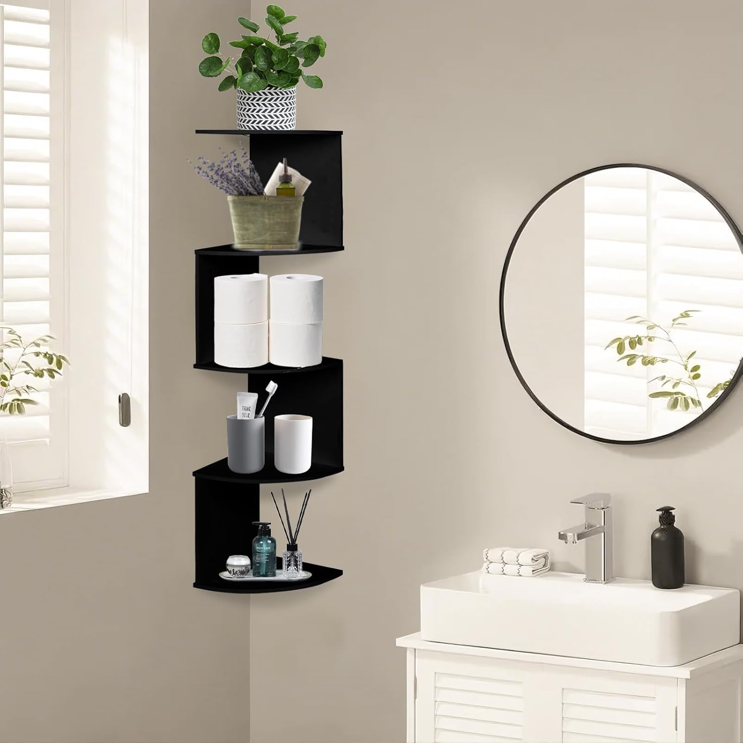 LuiceABC 5 Tier Corner Floating Shelf Black