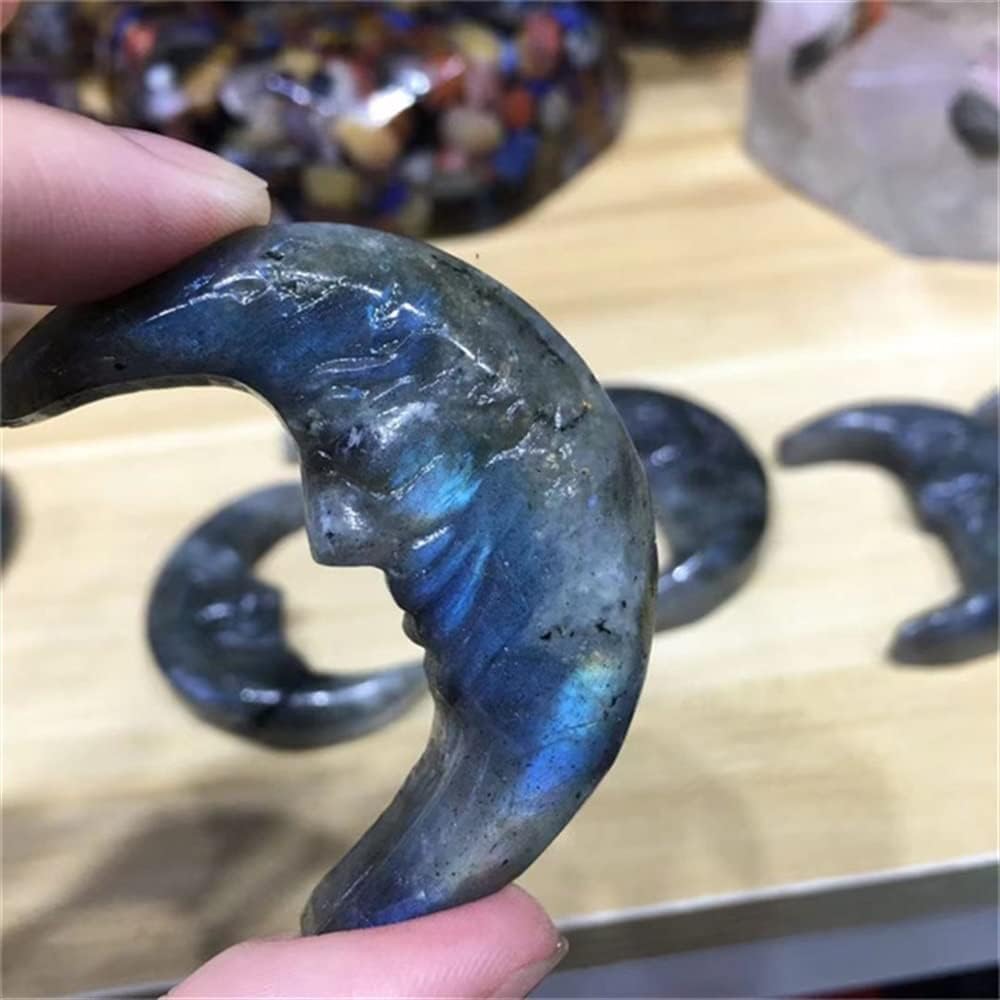 PEKMAR Natural Quartz Labradorite Moon Crystal Decoration 1pc