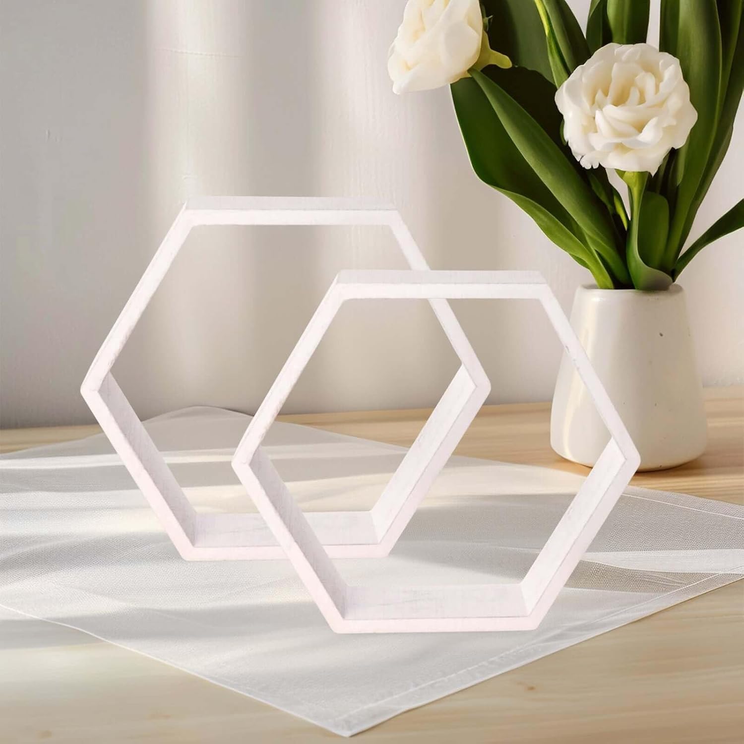 Efavormart 2 Pack 9 Inch Hexagon Whitewashed Wood Centerpiece