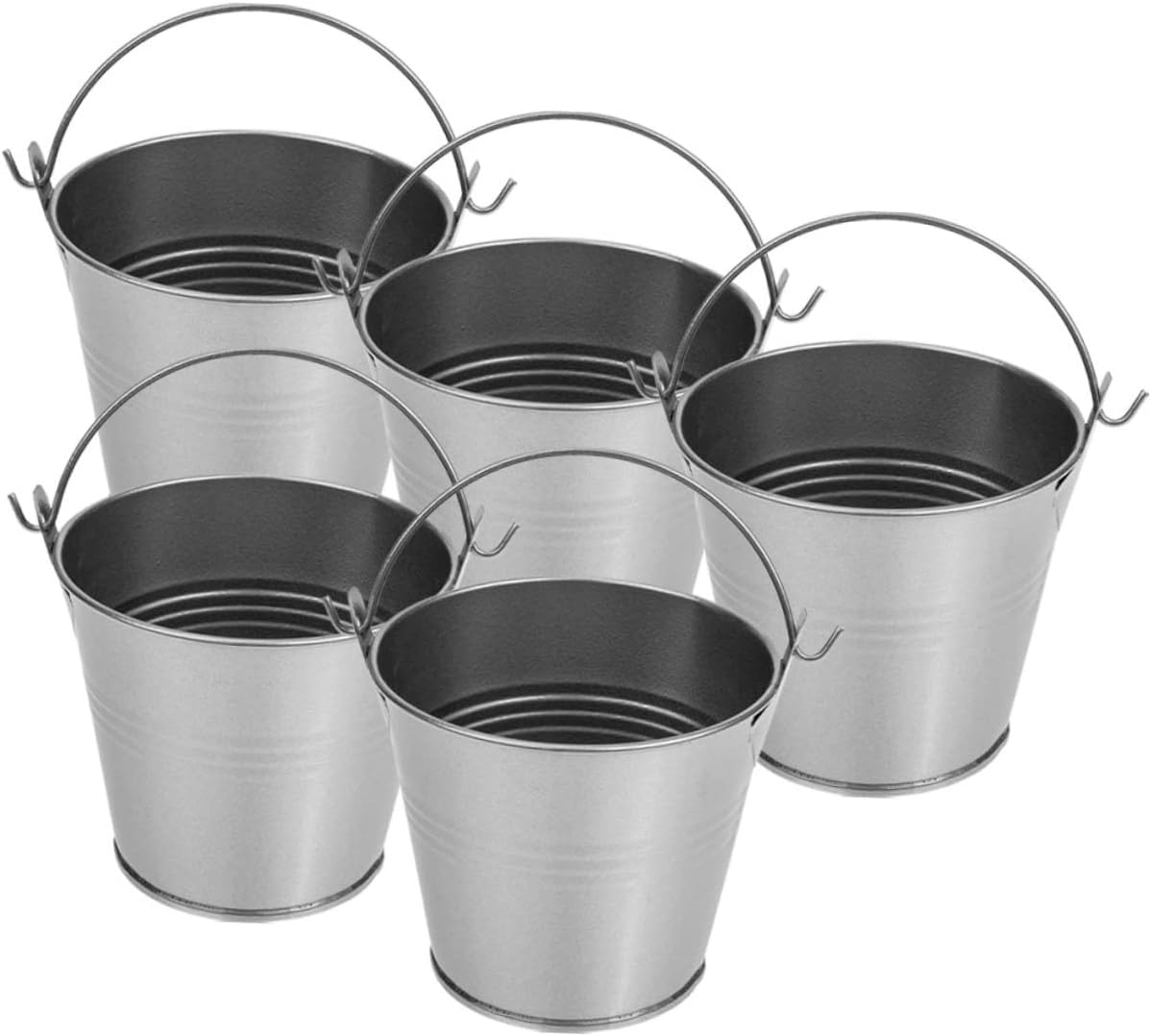 POPETPOP 5pcs Vintage Iron Flower Bucket Planter with Rustic Tin Handles for Home Decor