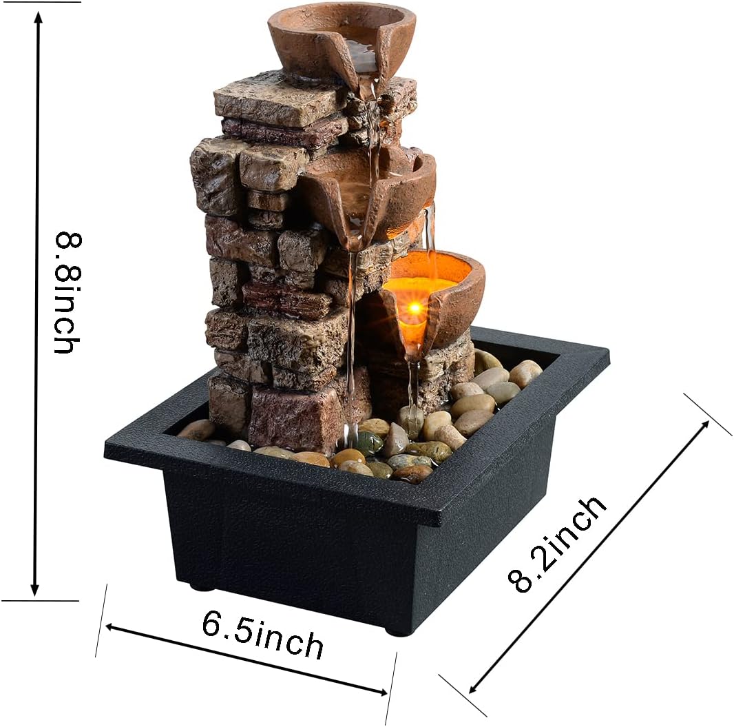 Haobos 3-Tier Tabletop Fountain with LED Lights