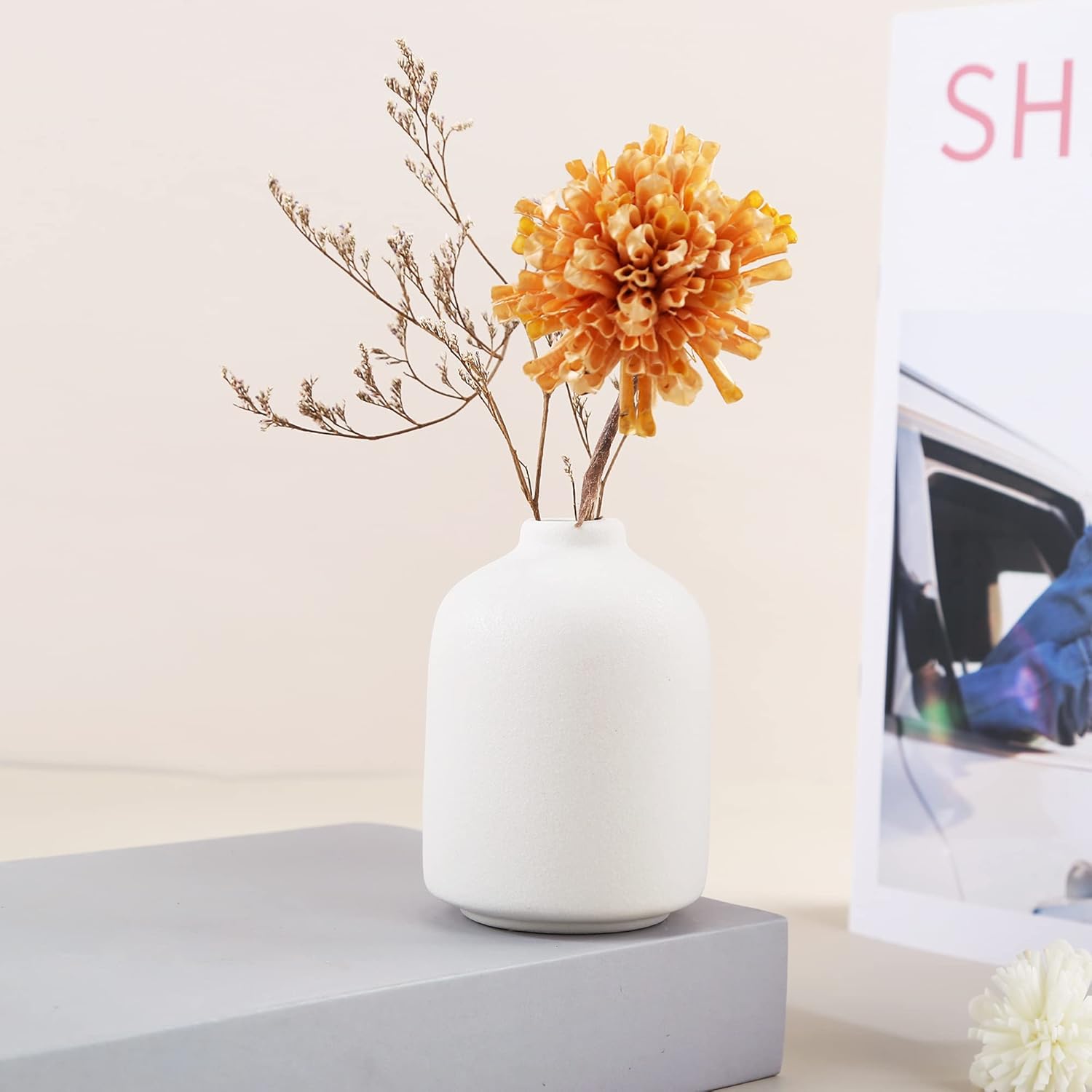 White Ceramic Vase for Home Decor and Flower Arrangements