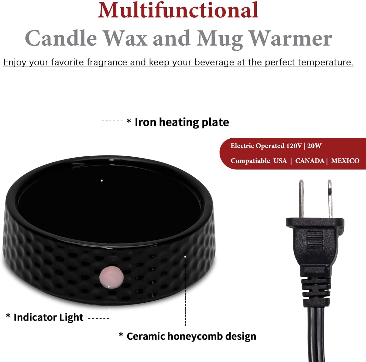 Electric Candle Warmer Plate - Ceramic for Jar Candles and Mugs
