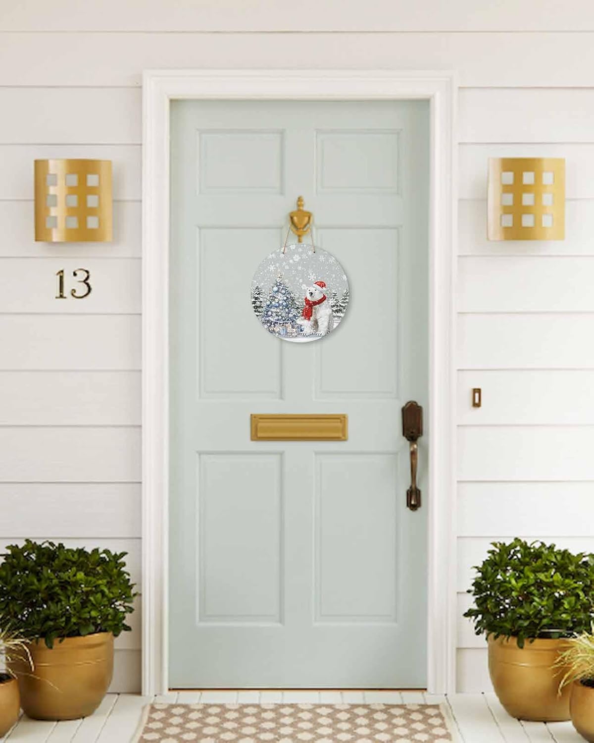 Christmas Welcome Sign Front Door Decor 10 Inch Wooden Wreath