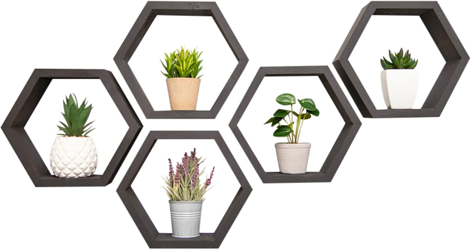 Drakestone Designs Hexagon Floating Shelves 5-Pack Black