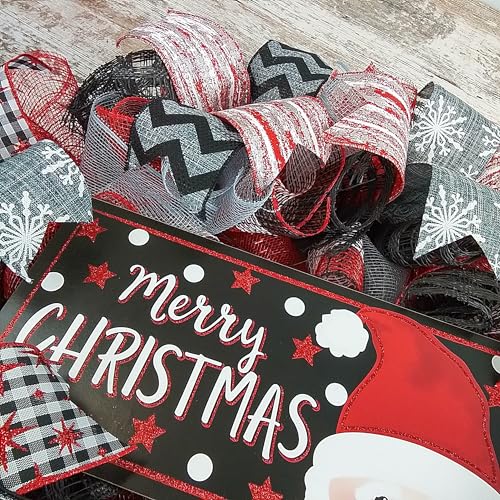 Peeking Santa Wreath with Christmas Mesh Design