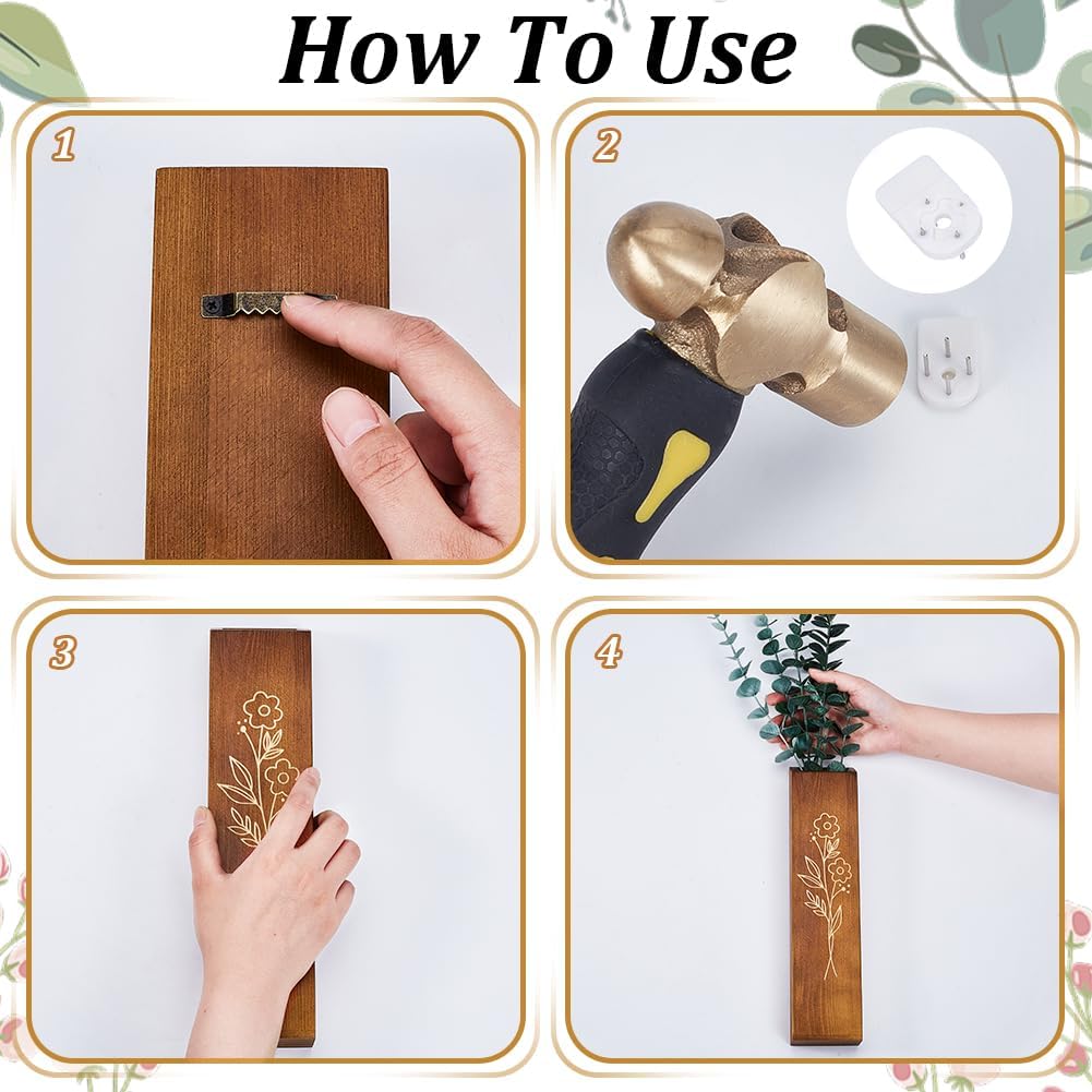 Peacoblue 4 Pack Wall Planters Solid Wood Indoor Decor with Black Finish for Dried Flowers and Faux Greenery