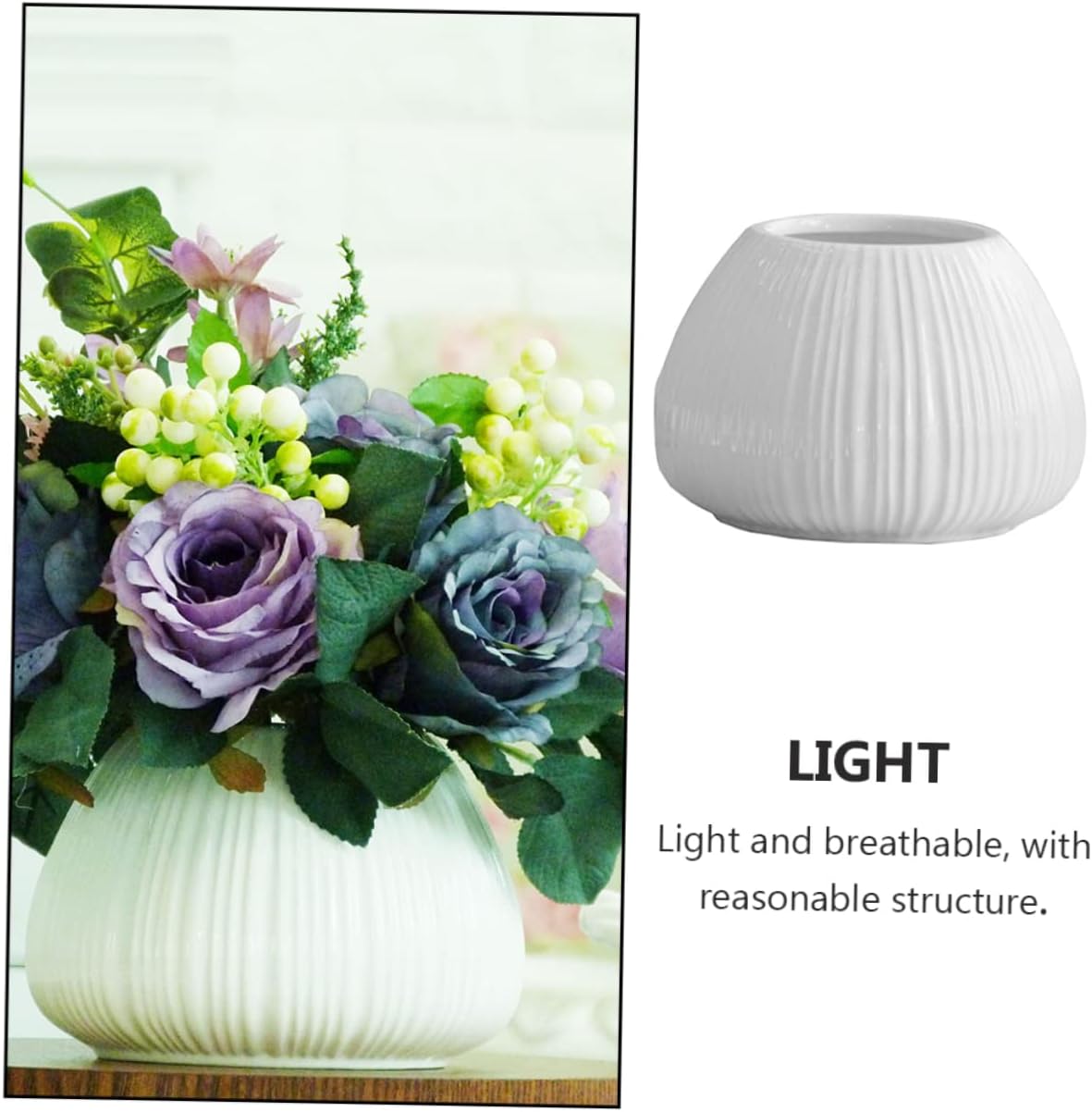 1 Pc Elegant Ceramic Flower Vase with Vertical Stripes