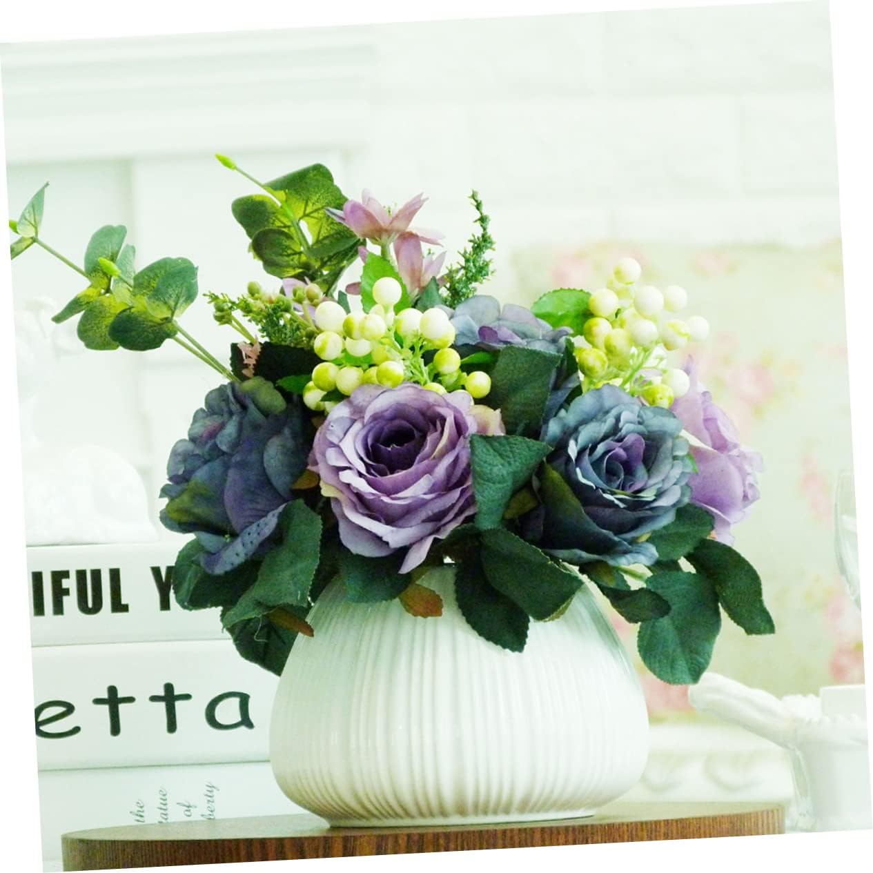Mipcase Ceramic Flower Vase with Vertical Stripes