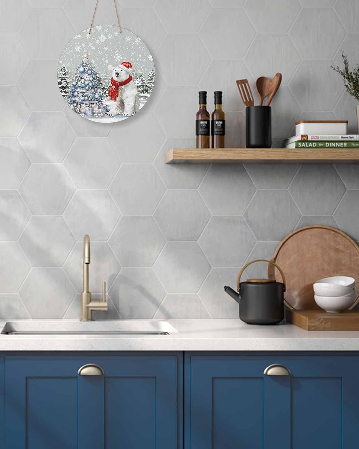 Christmas Welcome Sign Front Door Decor 10 Inch Wooden Wreath