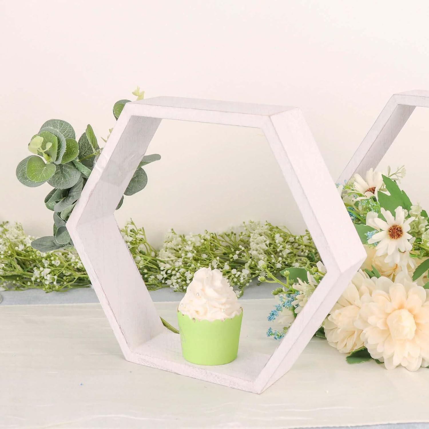 Efavormart 2 Pack 9 Inch Hexagon Whitewashed Wood Centerpiece