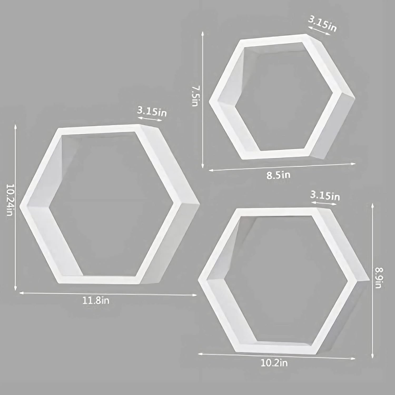 ROSE BLOOM Set of 3 White Wood Hexagon Shelves for Wall Decor