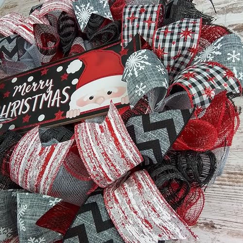 Peeking Santa Wreath with Christmas Mesh Design