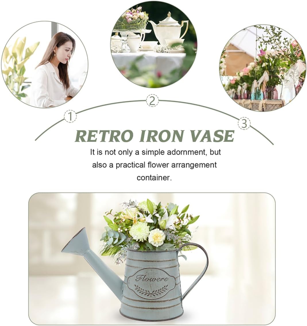 2Pcs Vintage Metal Flower Planter Antique Decorative Vase for Farmhouse Rustic Style Flower Holder with Handles